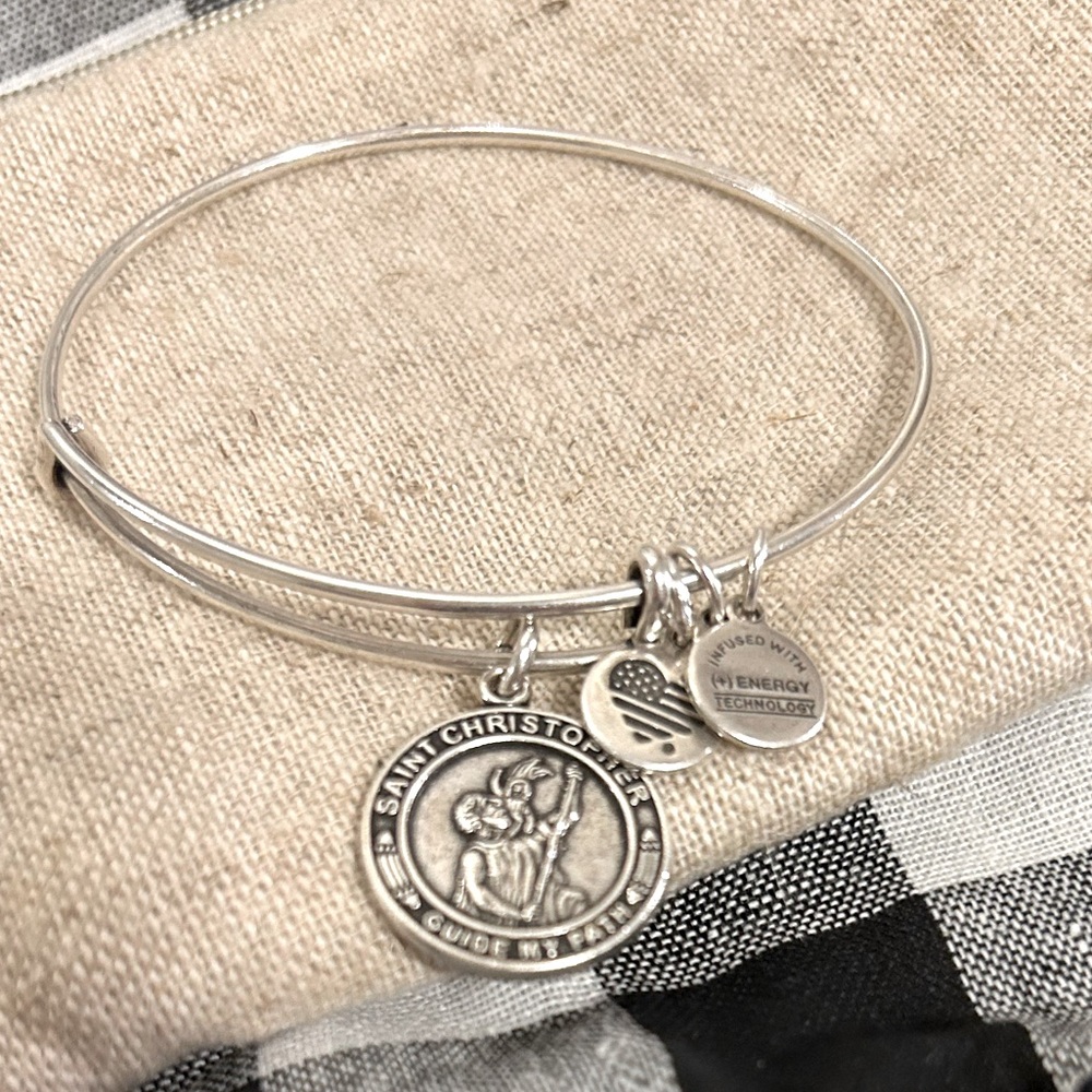 Alex and Ani St. Christopher silver bangle bracelet.